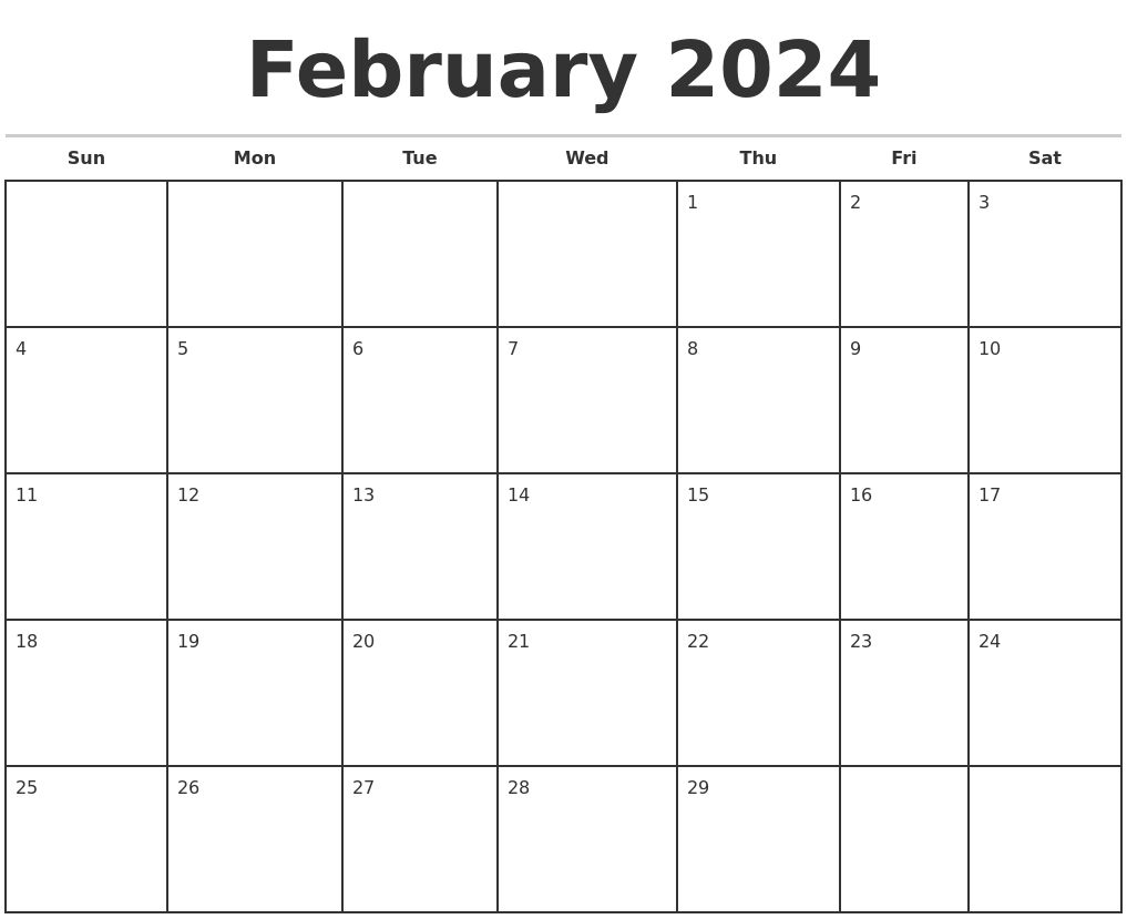 February 2024 Monthly Calendar Template