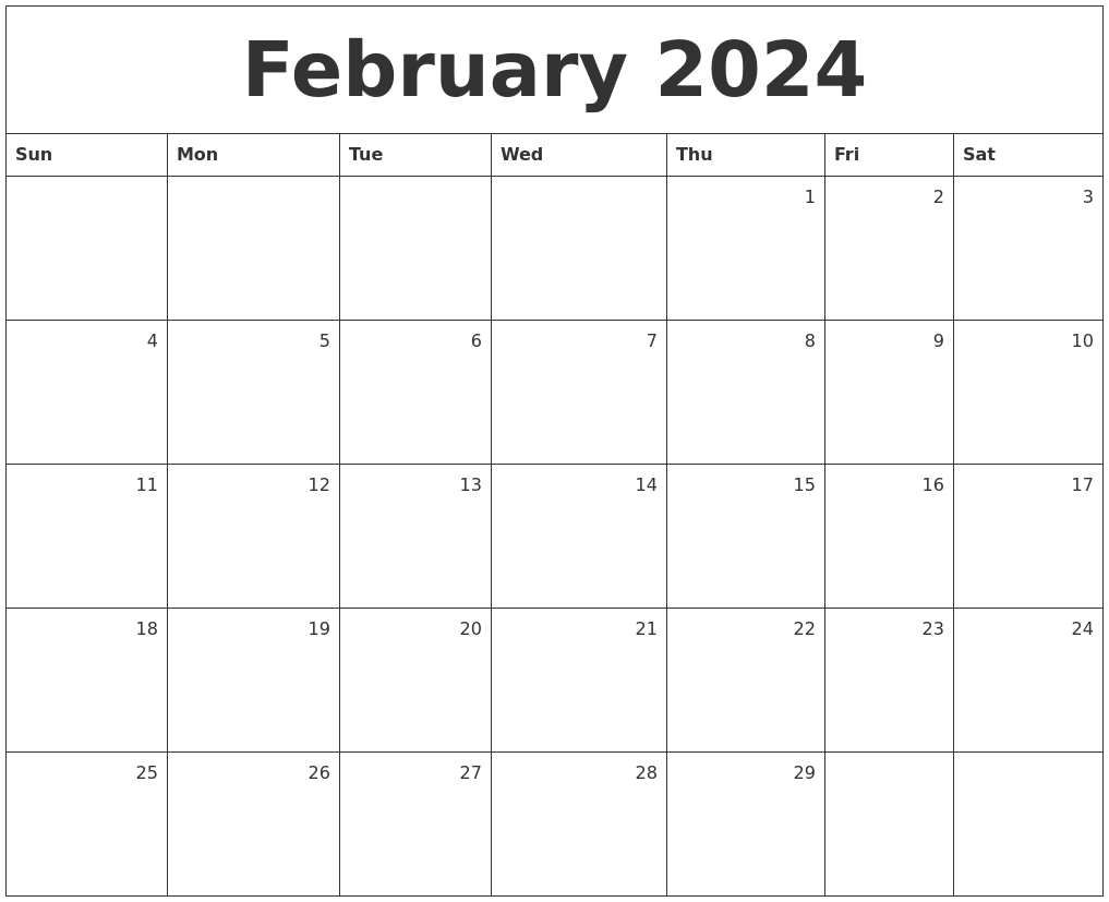 February 2024 Monthly Calendar