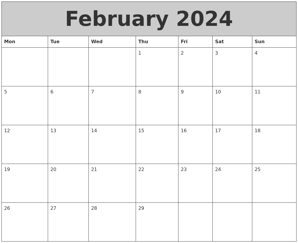 February 2024 My Calendar