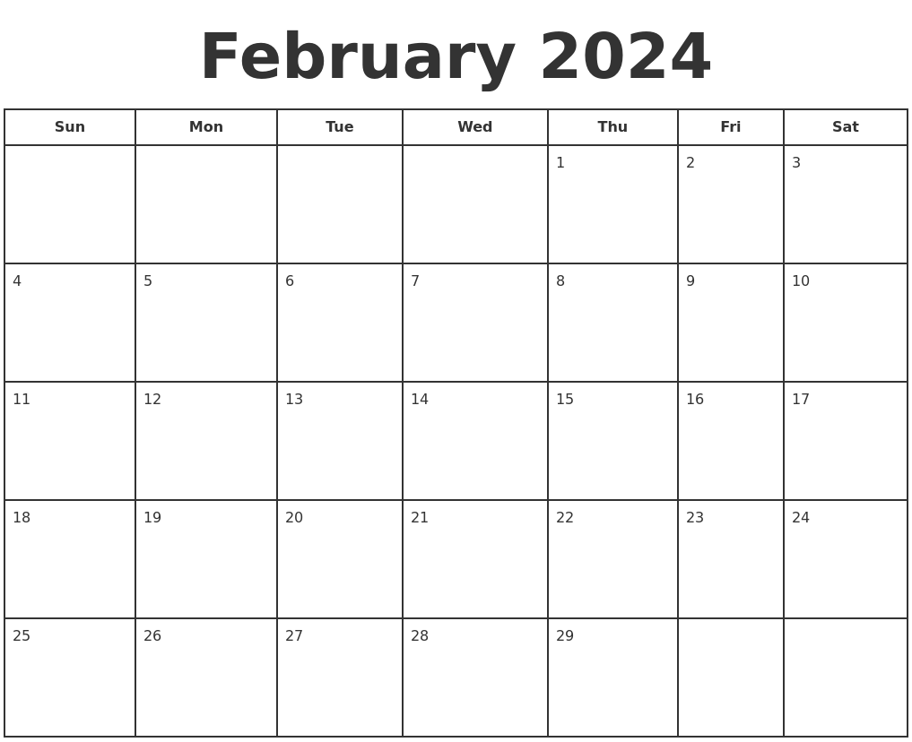 February 2024 Print A Calendar