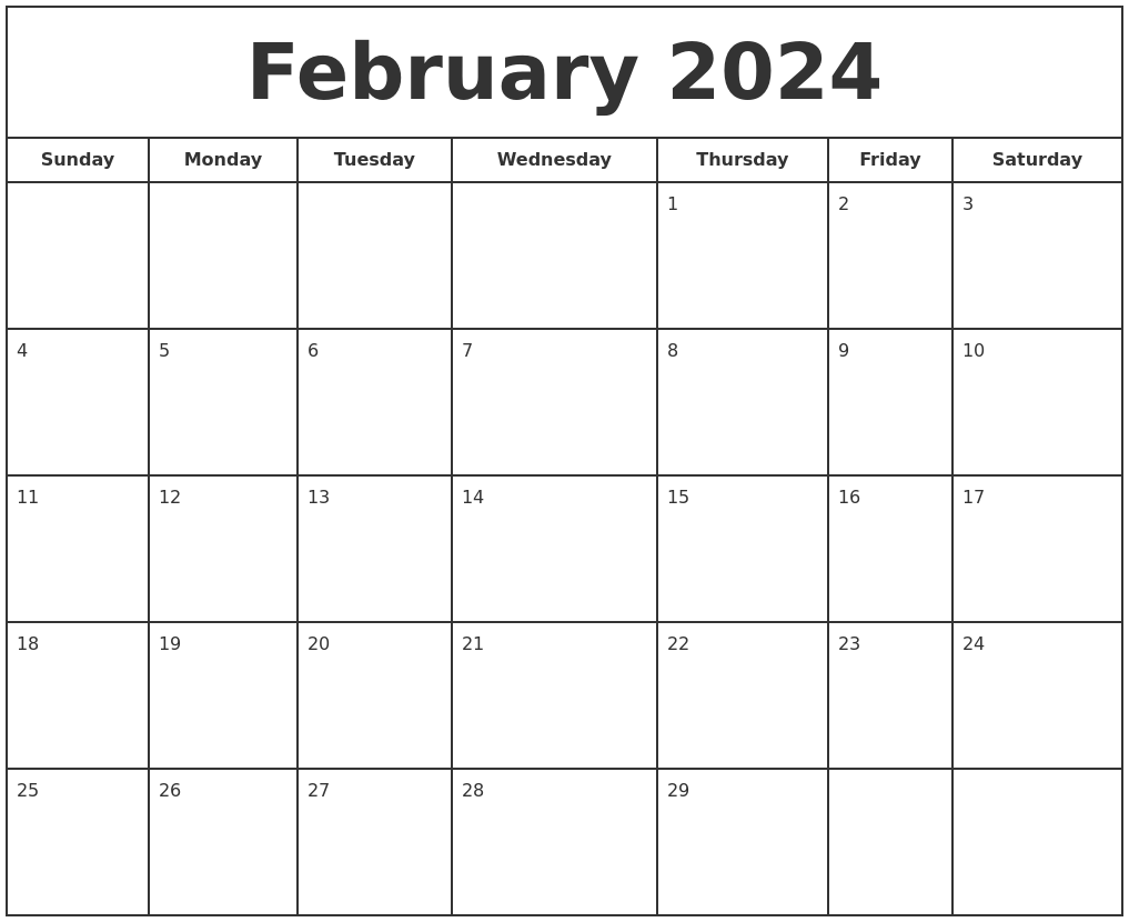 February 2024 Print Free Calendar