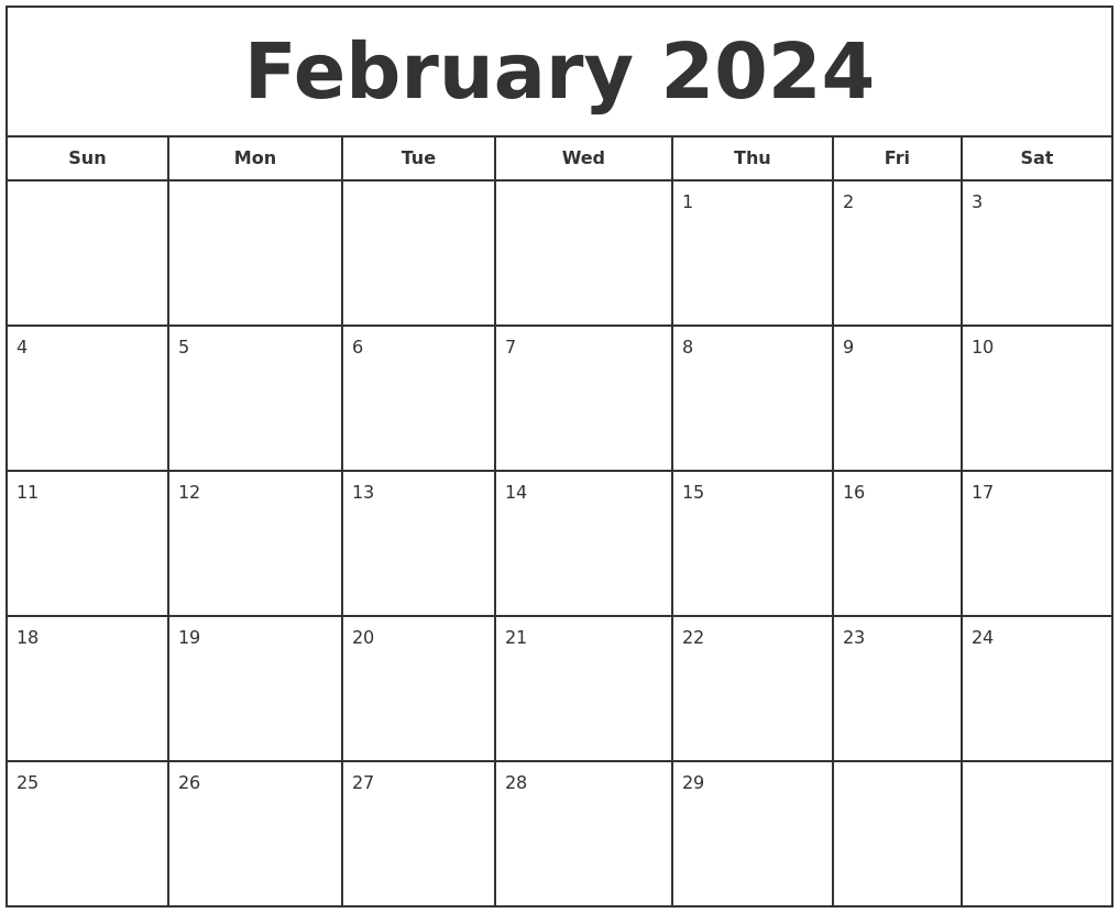 February 2024 Print Free Calendar