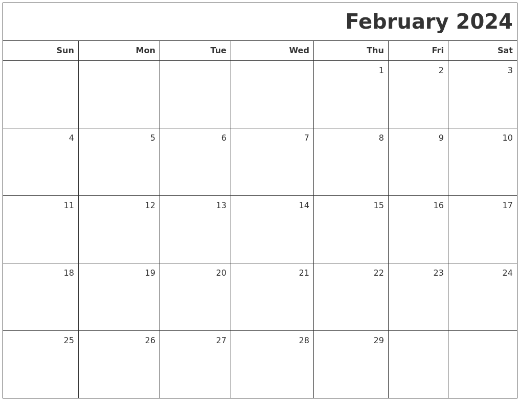 February 2024 Printable Blank Calendar