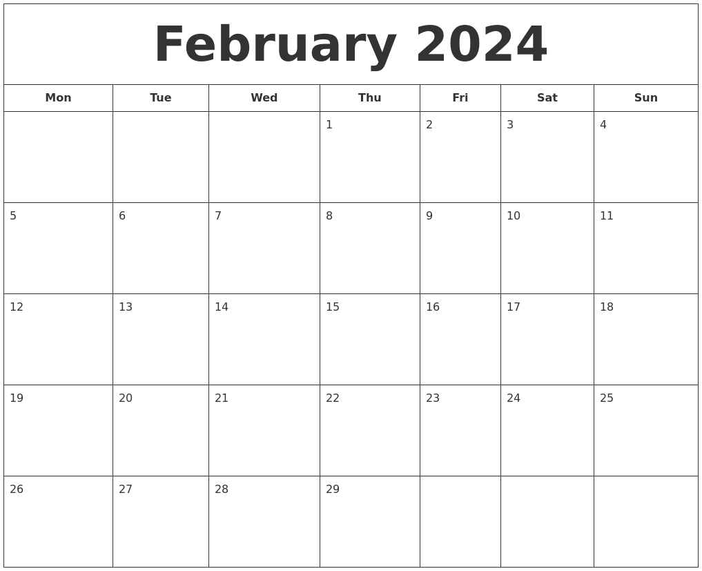 February 2024 Printable Calendar