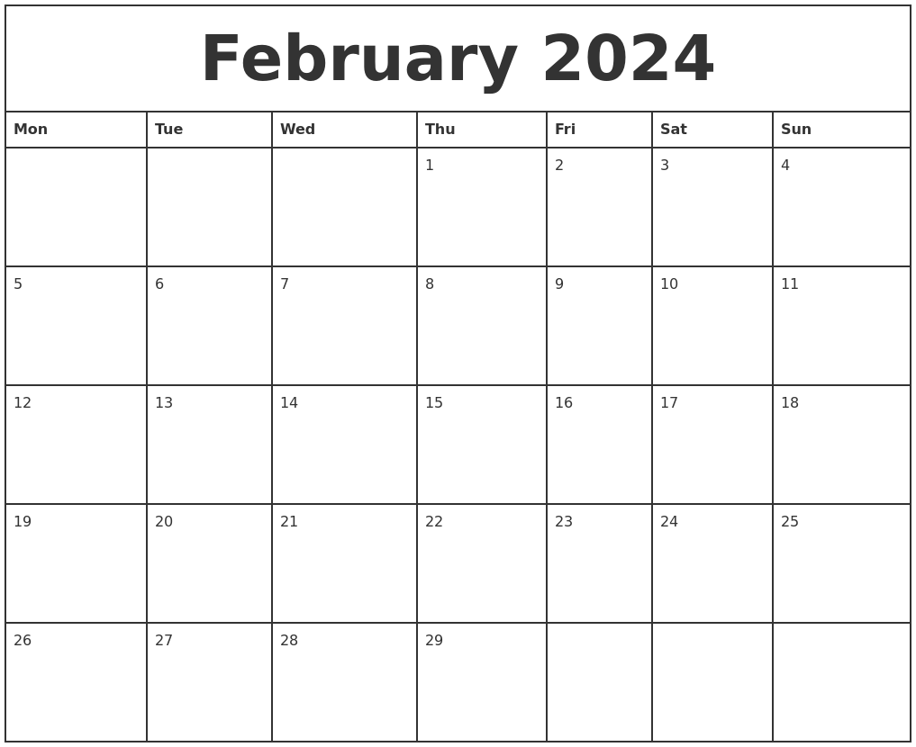 February 2024 Printable Monthly Calendar