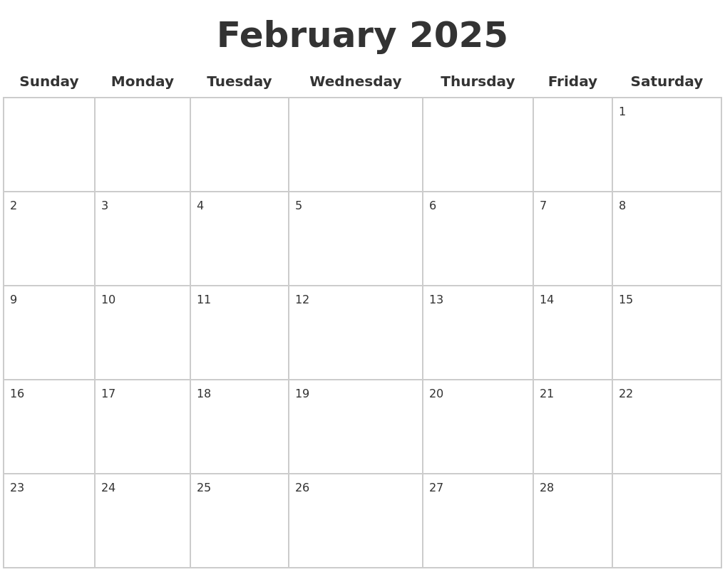 February 2025 Blank Calendar Pages