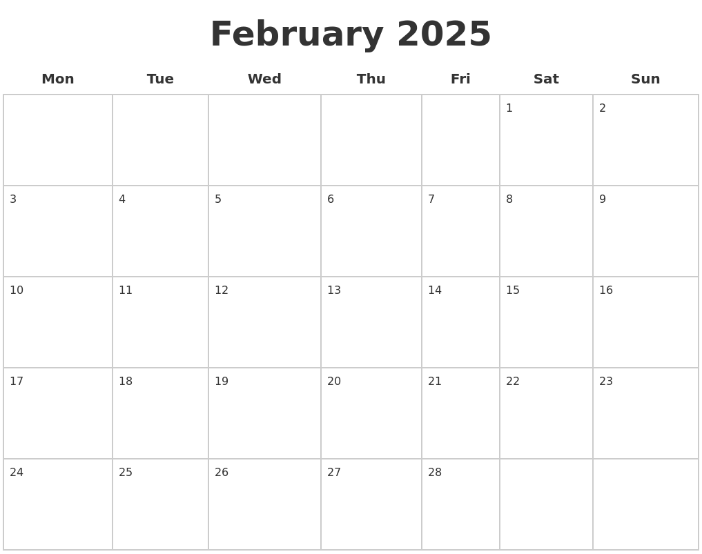 February 2025 Blank Calendar Pages
