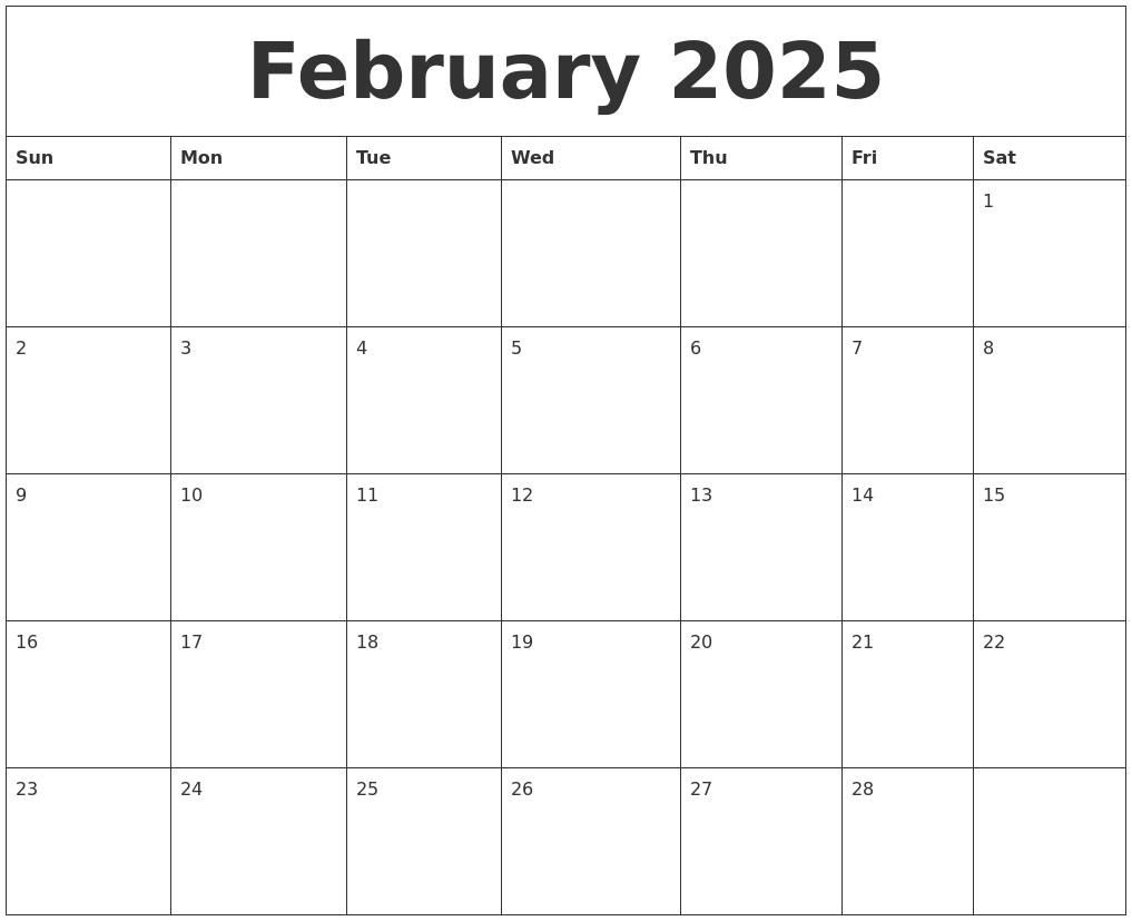 February 2025 Blank Calendar Printable