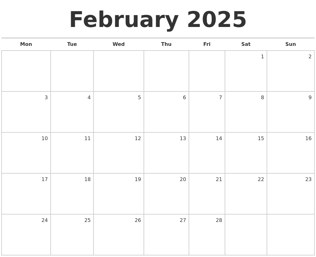 Tamil Monthly Calendar 2025 February