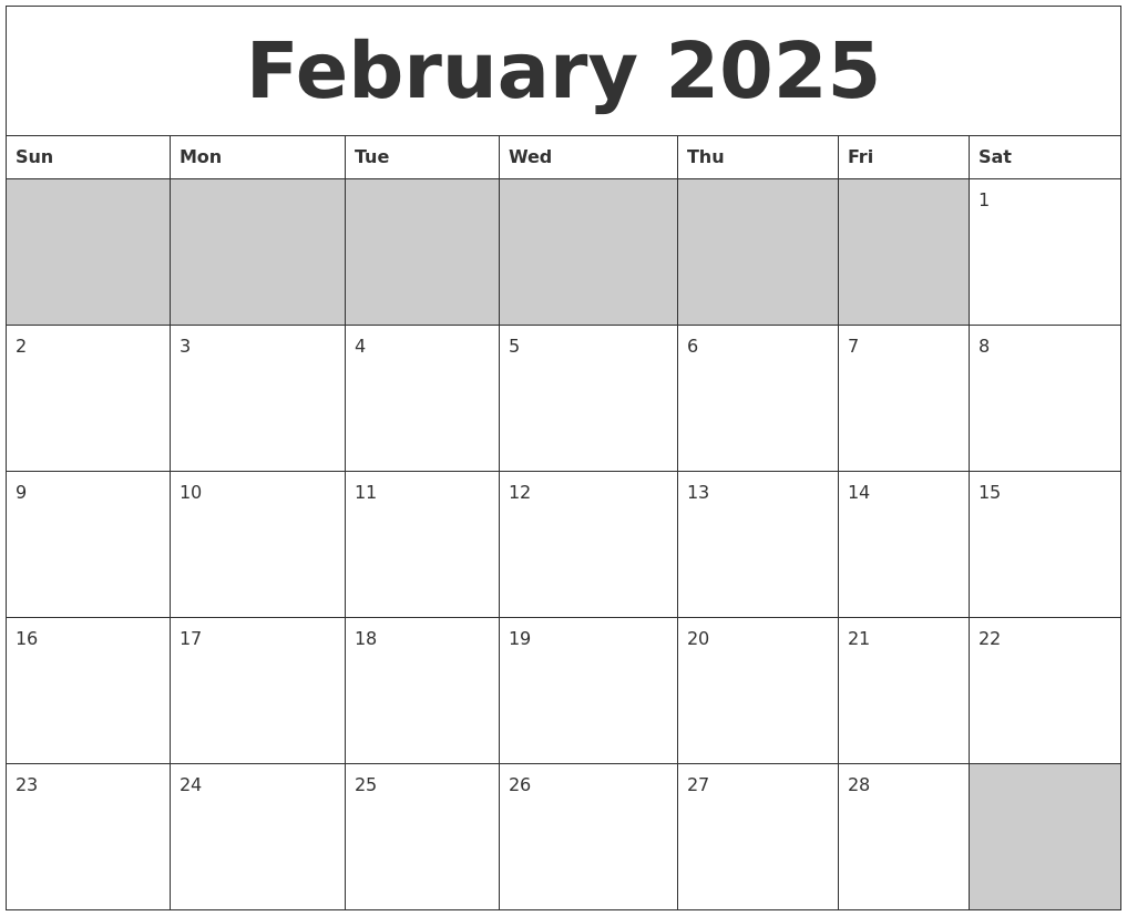 February 2025 Blank Printable Calendar
