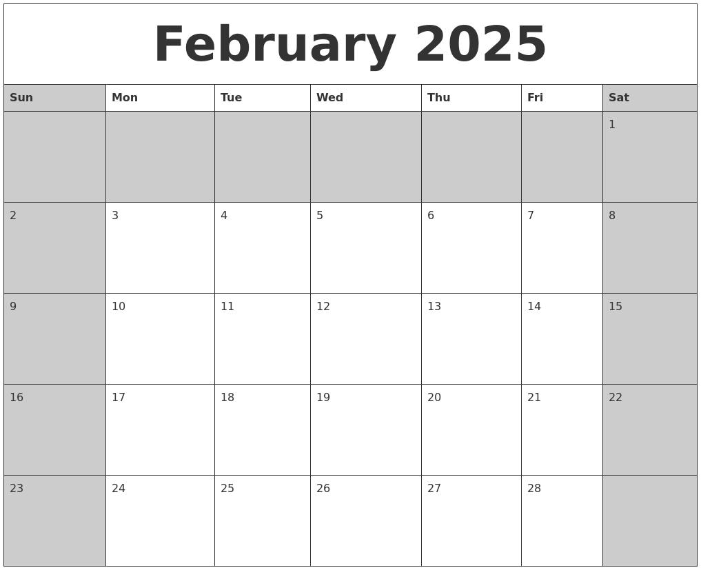 February 2025 Calanders