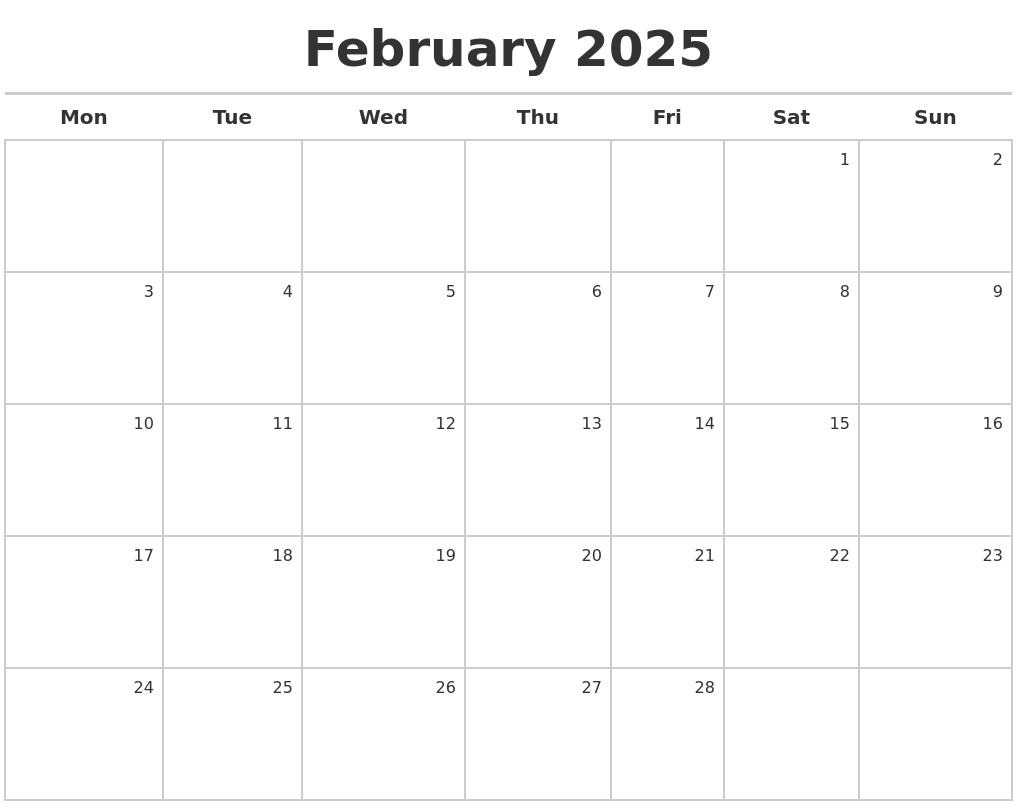 February 2025 Calendar Maker