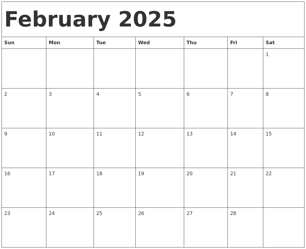 February 2025 Calendar Template