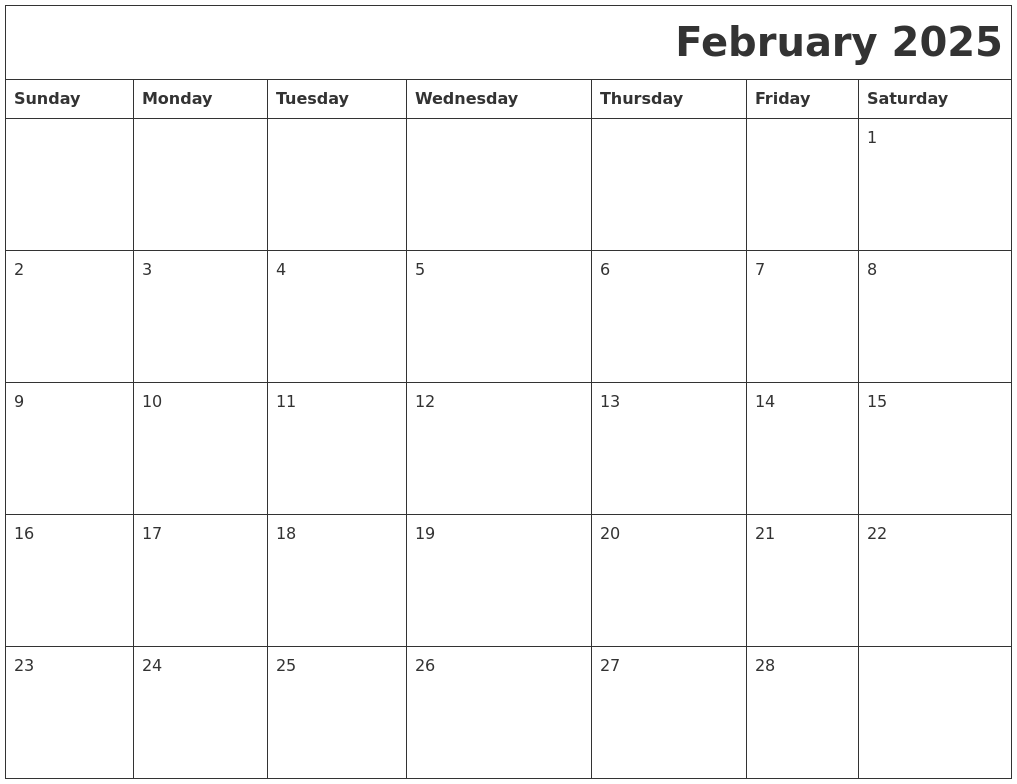 February 2025 Download Calendar