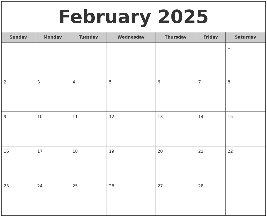 February 2025 Free Monthly Calendar