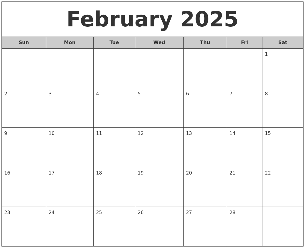 February 2025 Free Monthly Calendar