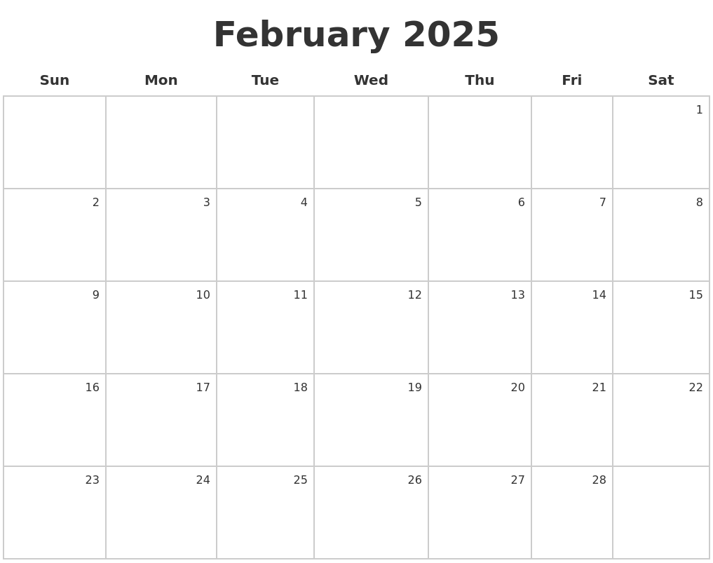 February 2025 Make A Calendar