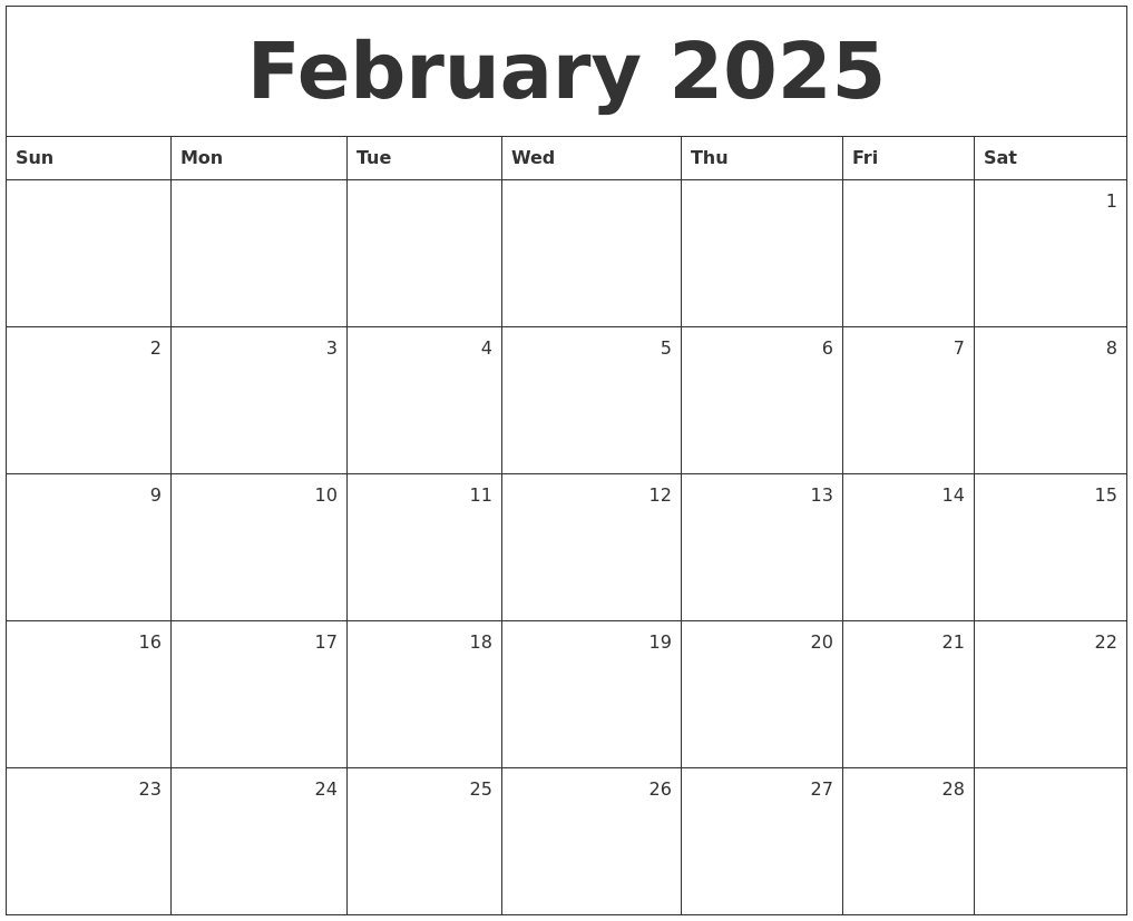 February 2025 Monthly Calendar