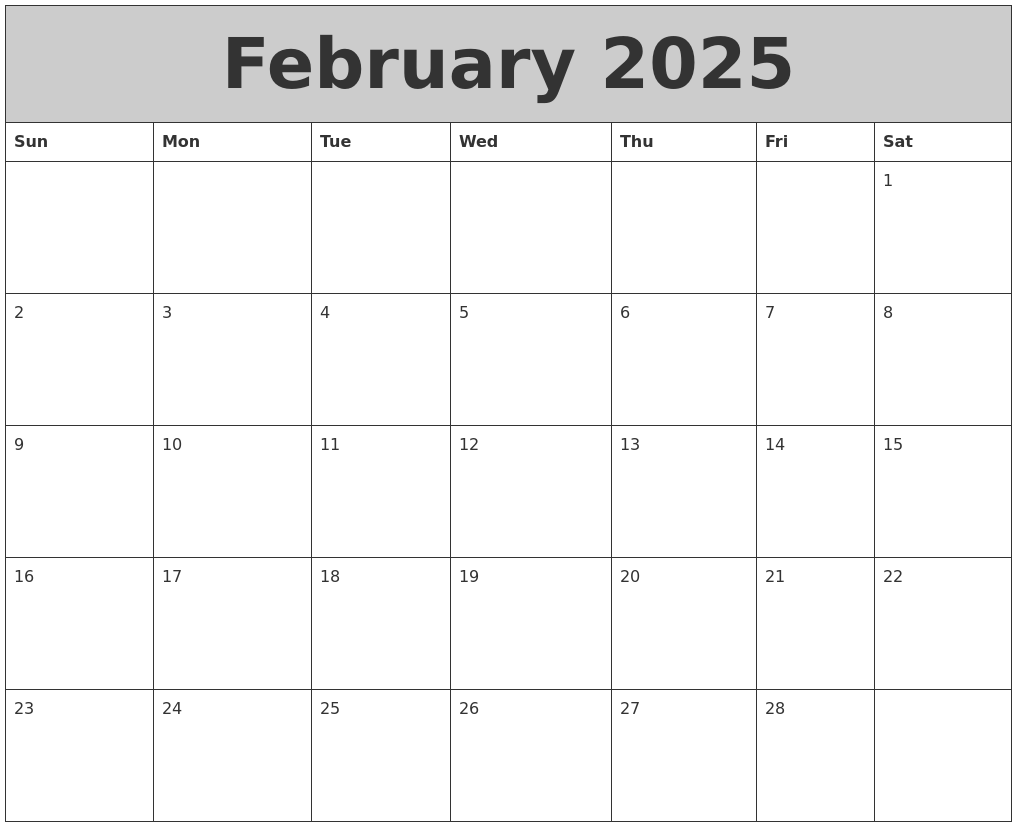 February 2025 My Calendar