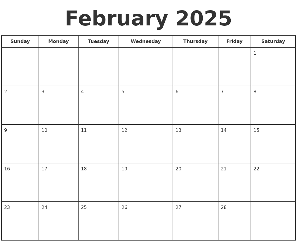 Calendar Of 2025 February