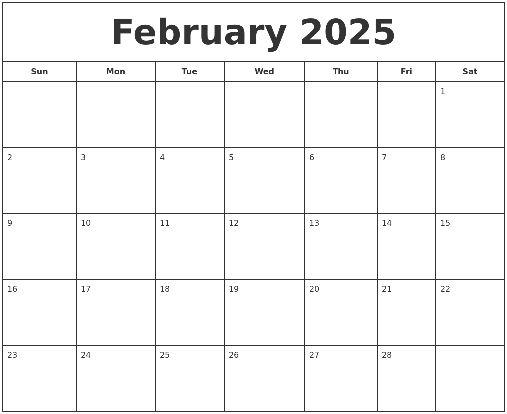February 2025 Print Free Calendar