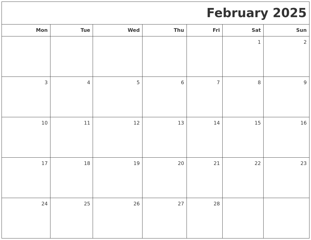 February 2025 Printable Blank Calendar