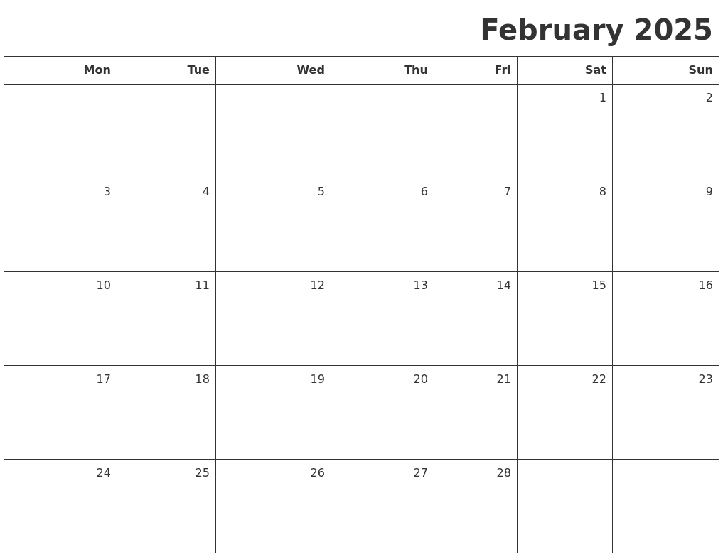 Calendar Feb 2025 With Holidays