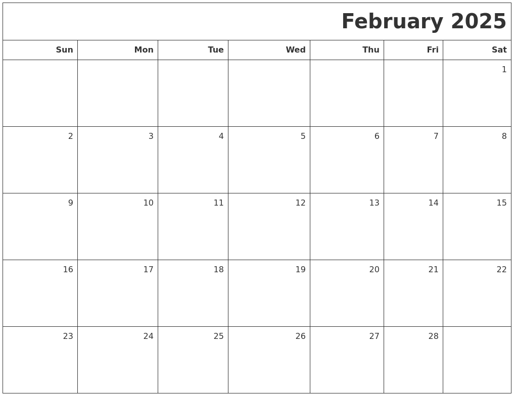 February 2025 Printable Blank Calendar