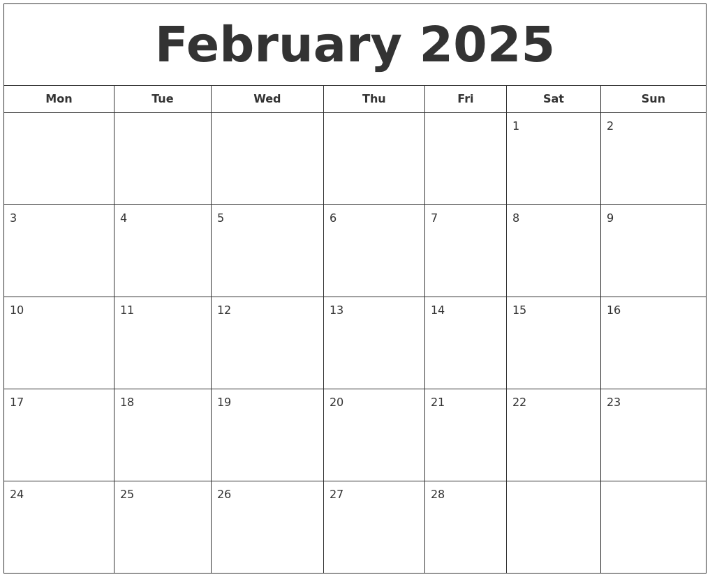 Picture Of February 2025 Calendar