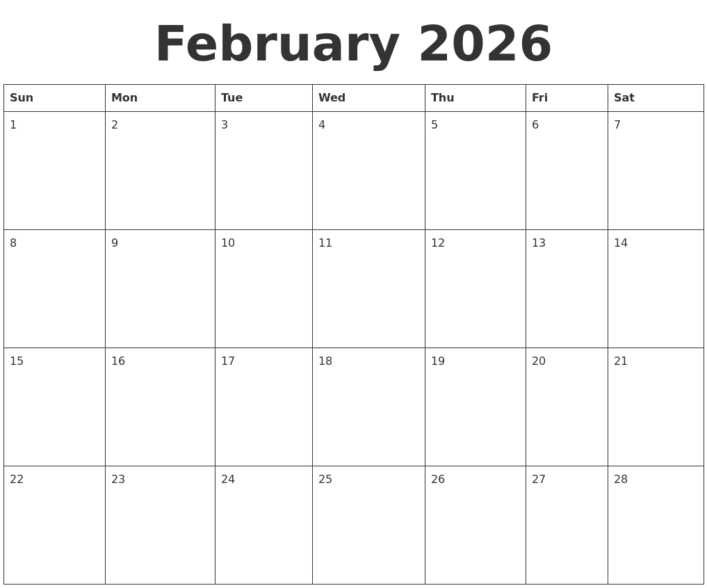 February 2026 Blank Calendar Template