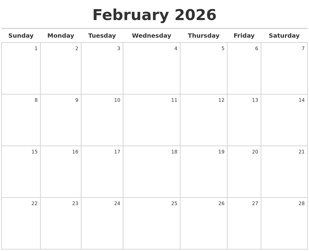 February 2026 Calendar Maker
