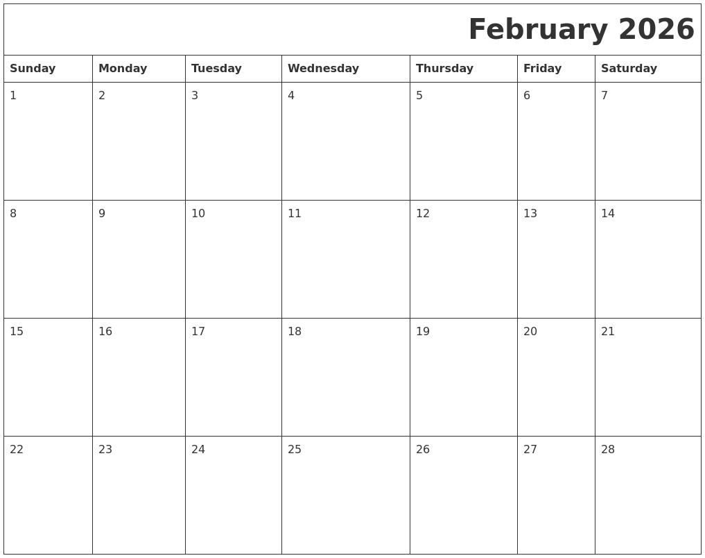 February 2026 Download Calendar