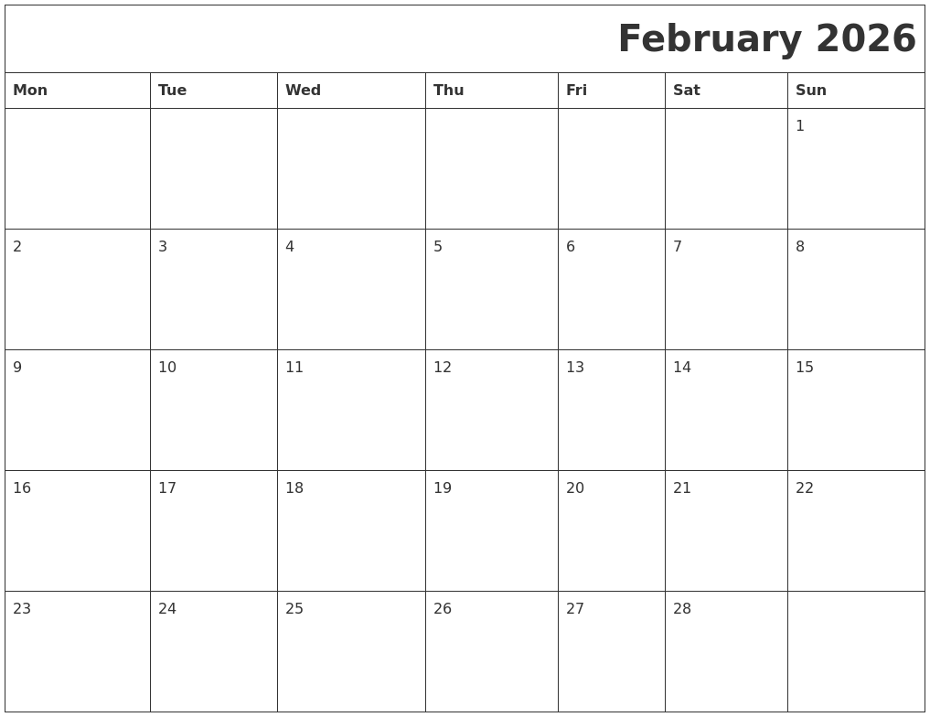 February 2026 Download Calendar