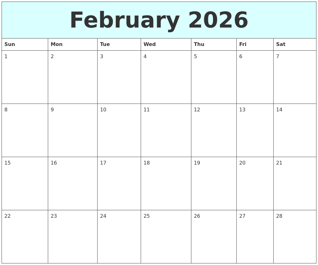 February 2026 Free Calendar