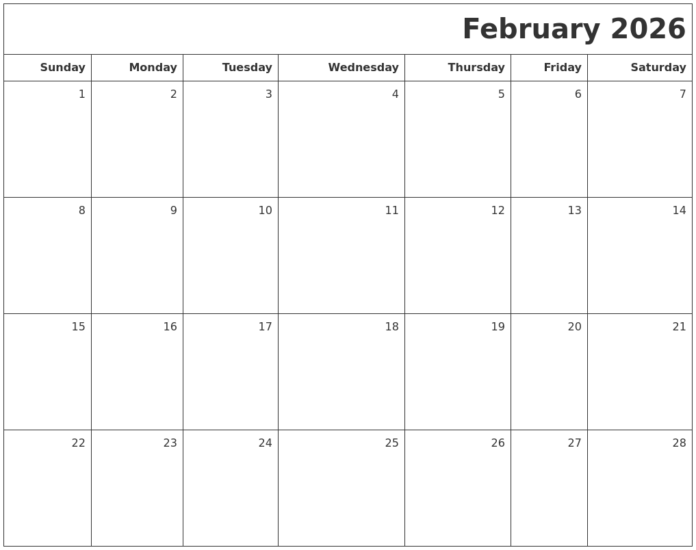 February 2026 Printable Blank Calendar