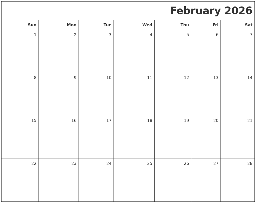 February 2026 Printable Blank Calendar