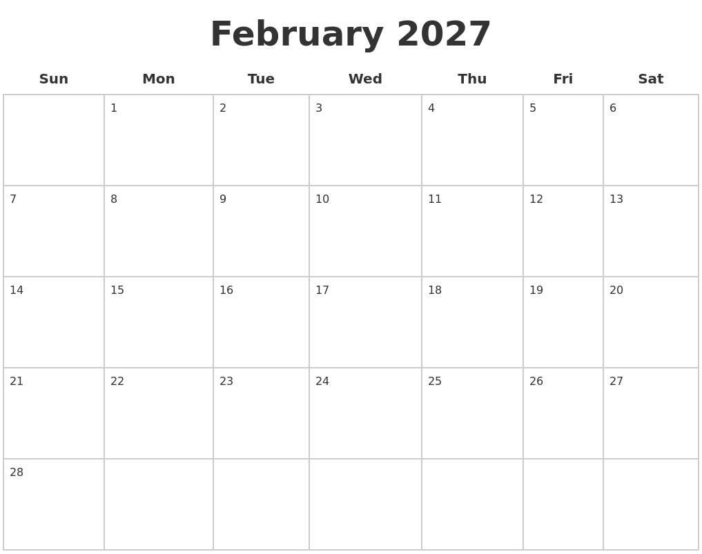February 2027 Blank Calendar Pages