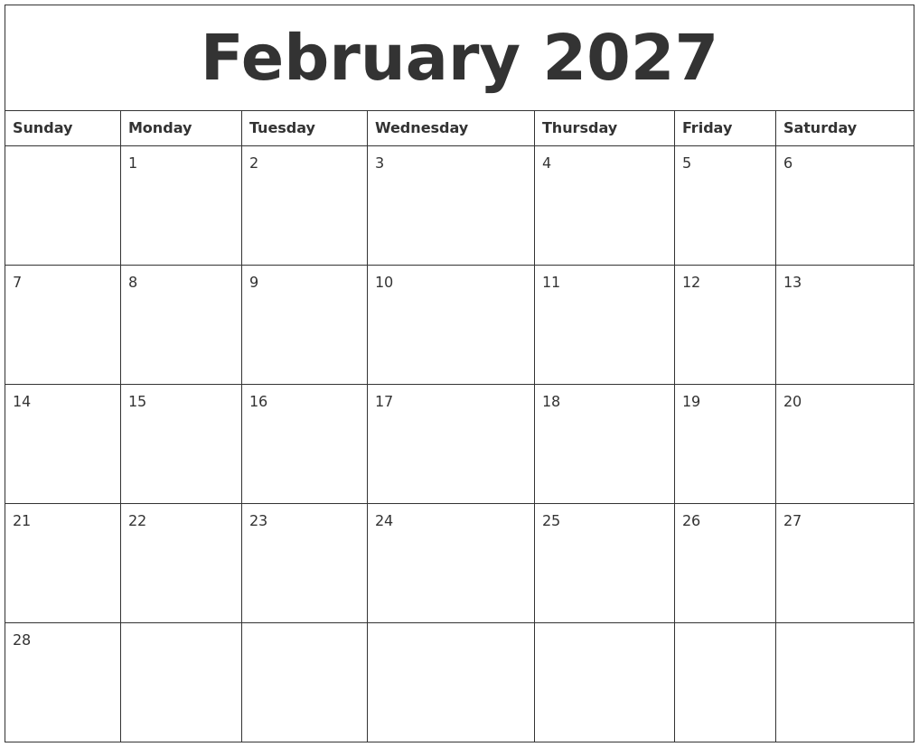 February 2027 Calendar