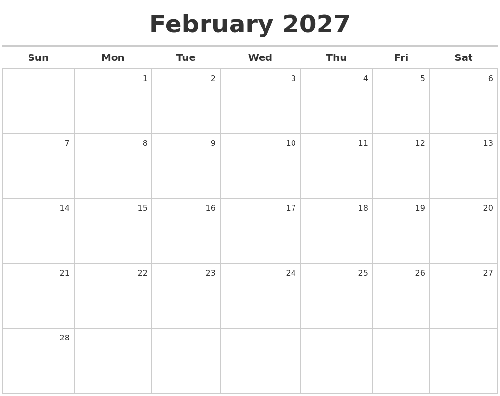 February 2027 Calendar Maker