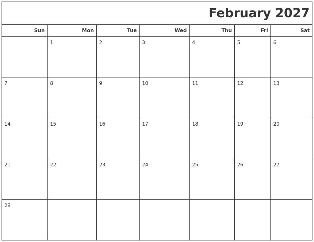 February 2027 Calendars To Print