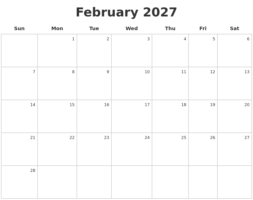 February 2027 Make A Calendar