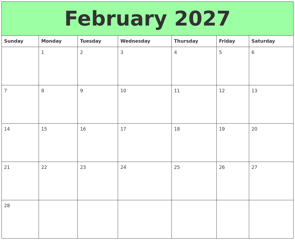 February 2027 Printable Calendars