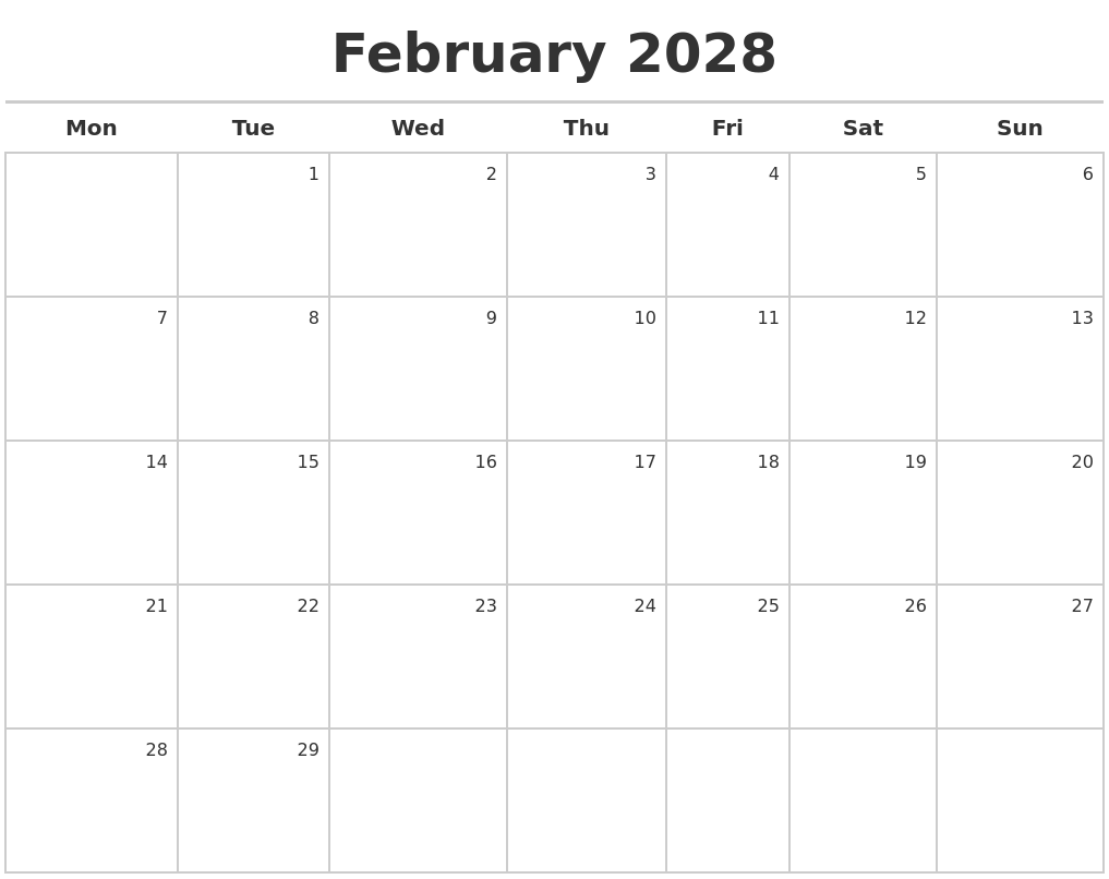 February 2028 Calendar Maker