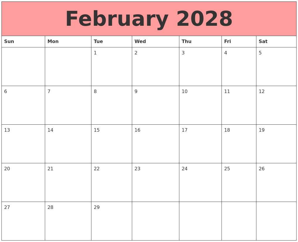 February 2028 Calendars That Work