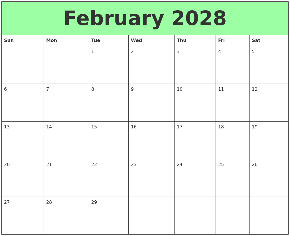 February 2028 Printable Calendars