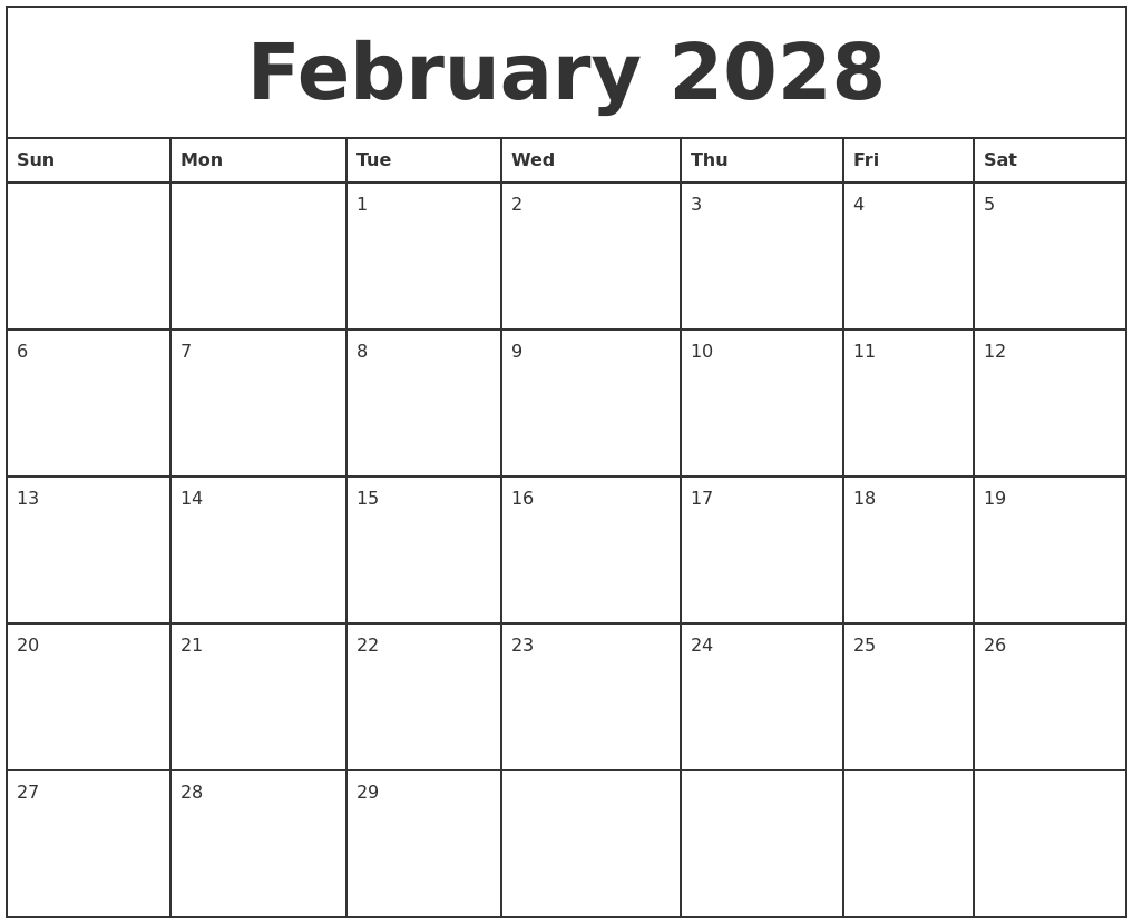 April 2028 Blank Monthly Calendar