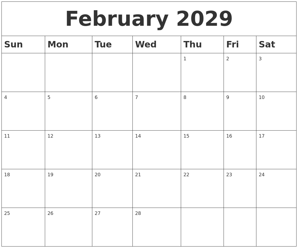 February 2029 Blank Calendar