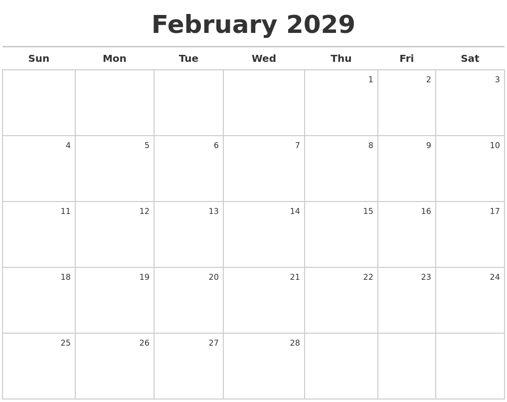 February 2029 Calendar Maker