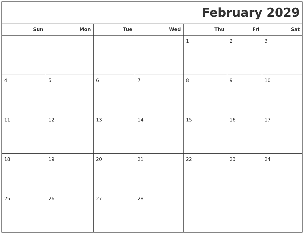 February 2029 Calendars To Print