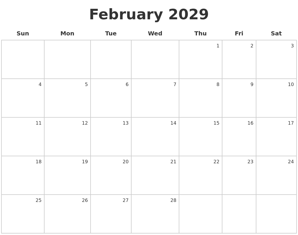 February 2029 Make A Calendar